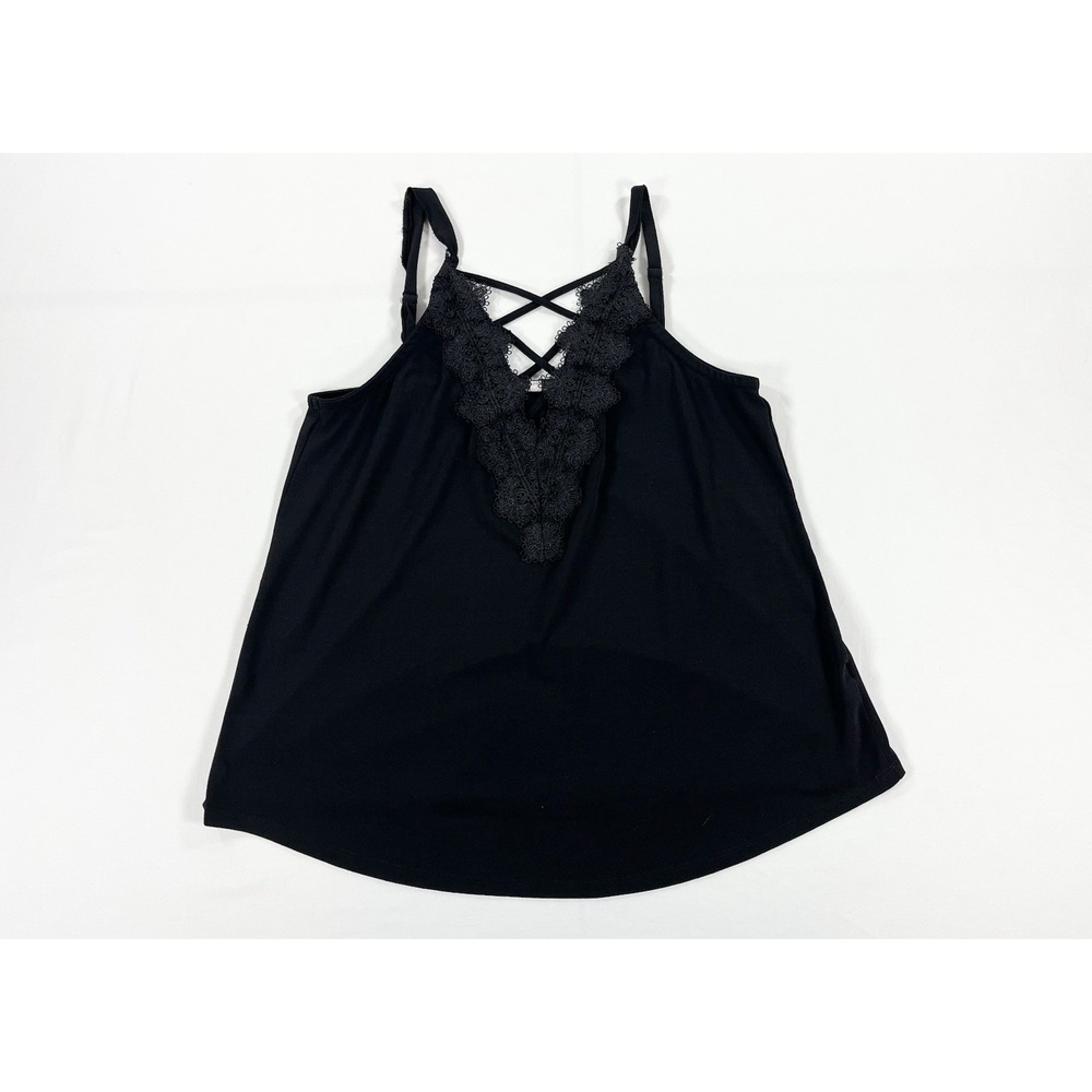 Maurices Floral Crochet Lace Up Criss Cross Cami Whimsigoth Womens Top Black M